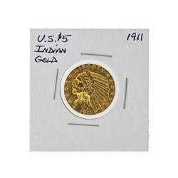 1911 $5 Indian Head Half Eagle Gold Coin