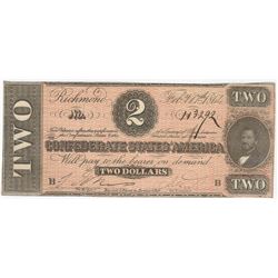 1864 $2 Confederate States of America Note UNC