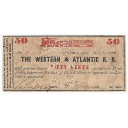 July 1, 1862 50 Cents The Western & Atlantic Railroad Note