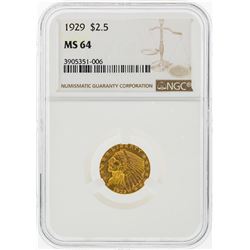 1929 $2 1/2 Indian Head Quarter Eagle Gold Coin NGC MS64