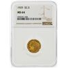 Image 1 : 1929 $2 1/2 Indian Head Quarter Eagle Gold Coin NGC MS64