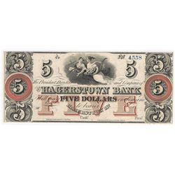 1800s $5 The Hagerstown Bank Obsolete Note