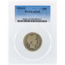 1913-S Barber Quarter PCGS Graded AG03