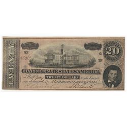 1863 $20 The Confederate States of America Note AU