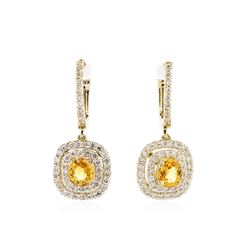 14KT Yellow Gold 1.40ctw Yellow Sapphires and Diamond Earrings