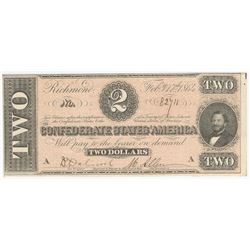 1864 $2 Confederate States of America Note UNC