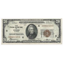 1929 $20 National Currency Note Bank of Chicago, IL