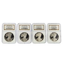 Set of (4) 1990-1993 $1 American Silver Eagle Coins NGC PF69 Ultra Cameo