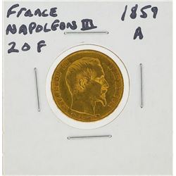 1859-A France Napoleon III 20 Franc Gold Coin