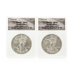 Set of (2) 2013 $1 American Silver Eagle Coins ANACS SP70