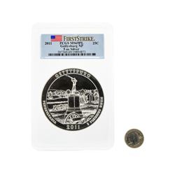 2011 America the Beautiful 5oz Silver Coin Gettysburg PCGS MS69PL