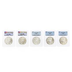 Set of (5) 2005-2009 $1 American Silver Eagle Coins PCGS MS69