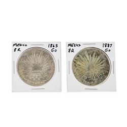 Set of (2) 1863 & 1887 8 Reales Mexico Spanish Colonial Silver Coins