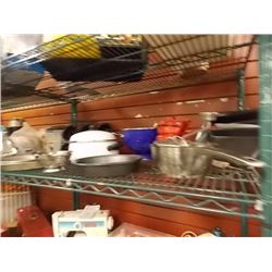 SHELF LOT - POTS, STRAINERS & MORE