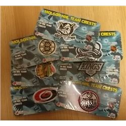 MOLSON NHL TEAM CRESTS - UNOPENED -  7 TTL - INDIANS, OILERS, LA KINGS, AND MORE