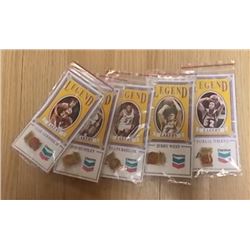 CHEVRON LEGEND PINS - LOOK UNOPENED - JERRY WEST, JAMAAL WILKES, ELGIN BAYLOR, ROD HUNDLEY, & GAIL G