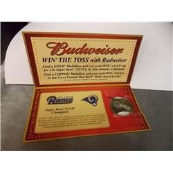 SUPERBOWL XXXVI - BUDWEISER NFL 2002 COMMEMORATIVE MEDALLION - RAMS