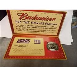 SUPERBOWL XXXVI - BUDWEISER NFL 2002 COMMEMORATIVE MEDALLION - GIANTS