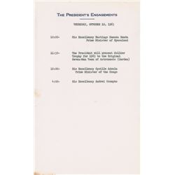 Kennedy White House Set of Three Schedule Pages