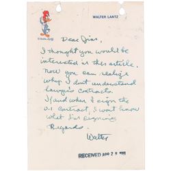 Walter Lantz Autograph Letter Signed