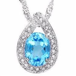 Natural Blue Topaz & Diamond Pendant