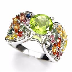 Natural Fancy Sapphire & Peridot Ring