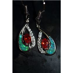 Stunning Fire Natural Opal & Spessarite Gems Earrings