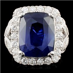 *GIA 18K Gold 13.40ct Sapphire & 1.57ctw Diam Ring