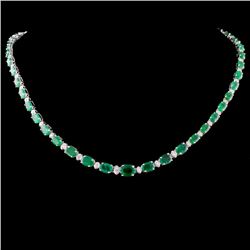 14K Gold 26.56ctw Emerald & 1.75ctw Diamond Neckla