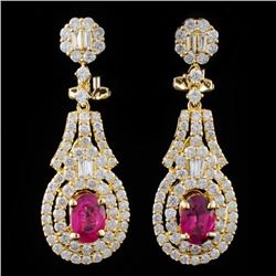 18K Gold 1.91ctw Ruby & 2.52ctw Diamond Earrings