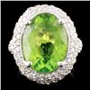 Image 1 : 14K Gold 9.28ct Peridot & 2.40ctw Diamond Ring