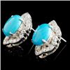 Image 2 : 14K Gold 5.50ctw Turquoise & 0.86ctw Diamond Earri