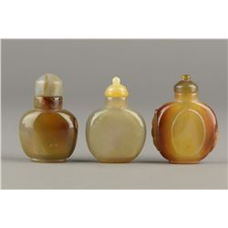 Fine Three Pieces of Chinese Agate Snuff Bottles
