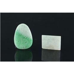 Two Pieces of Chinese Green & White Jade Pendants