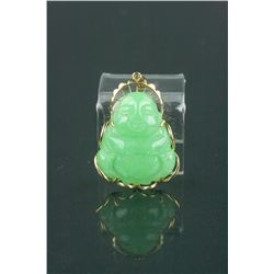 Green Jadeite Buddha Pendant w/14K Gold Frame