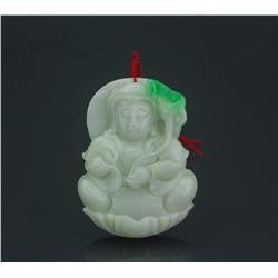 Chinese Green Jadeite Carved Guanyin Pendant