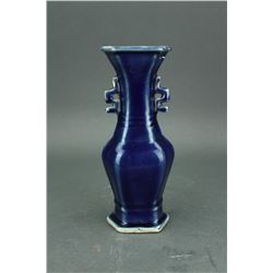 17/18th Century Blue Ground Hexagon Porcelain Vase