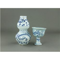 2 Pieces Chinese Yuan Style Porcelain Vase & Jar
