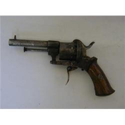 A BELGIAN PINFIRE REVOLVER, c.1870, six chamber cylinder, folding trigger, side mounted ramrod sl...