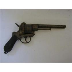 A BELGIAN MILITARY STYLE PINFIRE  REVOLVER, c.1870, six chamber cylinder, side mounted ramrod, ch...