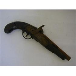 A BRITISH MILITARY STYLE PERCUSSION HOLSTER PISTOL, c.1840, brass furniture, lock stamped with cr...