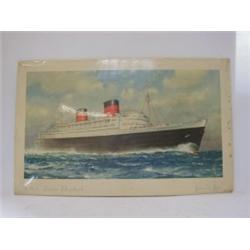 A PAIR OF CUNARD SHIPPING PRINTS, R.M.S. 'Queen Elizabeth' and R.M.S. 'Queen Mary' (after C.E.Tur...