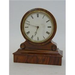 A WALNUT SMALL TIMEPIECE, Victorian, 10cm circular Roman dial, rectangular plinth, height 17cm, (...