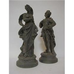 A PAIR OF SPELTER FIGURES, late 19th century, theatrical subjects after 'Loiteum', height 43cm (2...