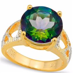 Natural Green Mystic & Diamond 6.053 ct Ring