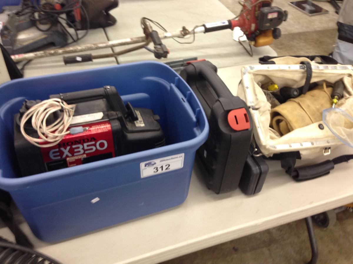 Ex350 HONDA EX350 GAS POWERED GENERATOR, BAG OF MISC. HAND TOOLS AND MORE ...