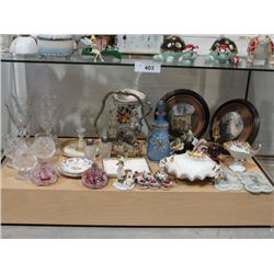 Shelf of collectible china & glass