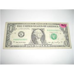 2006 SERIES EXTRA RARE *SAME 6 DIGITS SERIAL DIGITS* $1.00 SERIAL # *K60000080C. NICE US DOLLAR*!! D