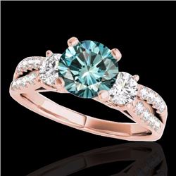 Genuine 1.75 CTW Certified Fancy Blue Genuine Diamond 3 Stone Bridal Ring Gold - 35418-REF#140Y6V