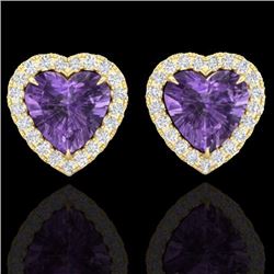 Natural 2.0 CTW Amethyst & Micro Pave Diamond Earrings Heart Halo In 14K Gold - 21200-REF#29T2X